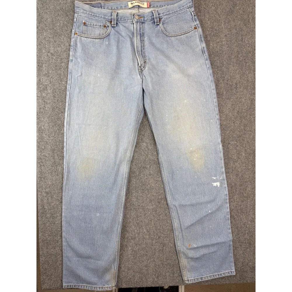 Levis 550 Relaxed Fit Mens Jeans 36x34 Light Wash Blue Cotton Denim‎ 550-0261